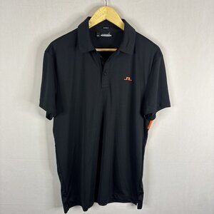 J.Lindeberg Golf Polo Shirt Men’s L Black Orange Stripe Regular Fit Tom